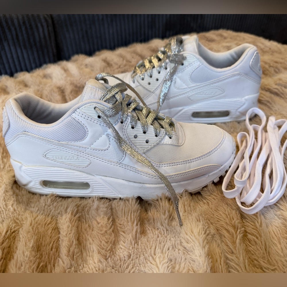 Nike White Sneakers with Metallic Laces